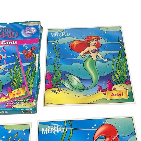 Disney Little Mermaid Sewing Cards 5 Cardboard Cards 1991 RoseArt No Ursula - Picture 6 of 11